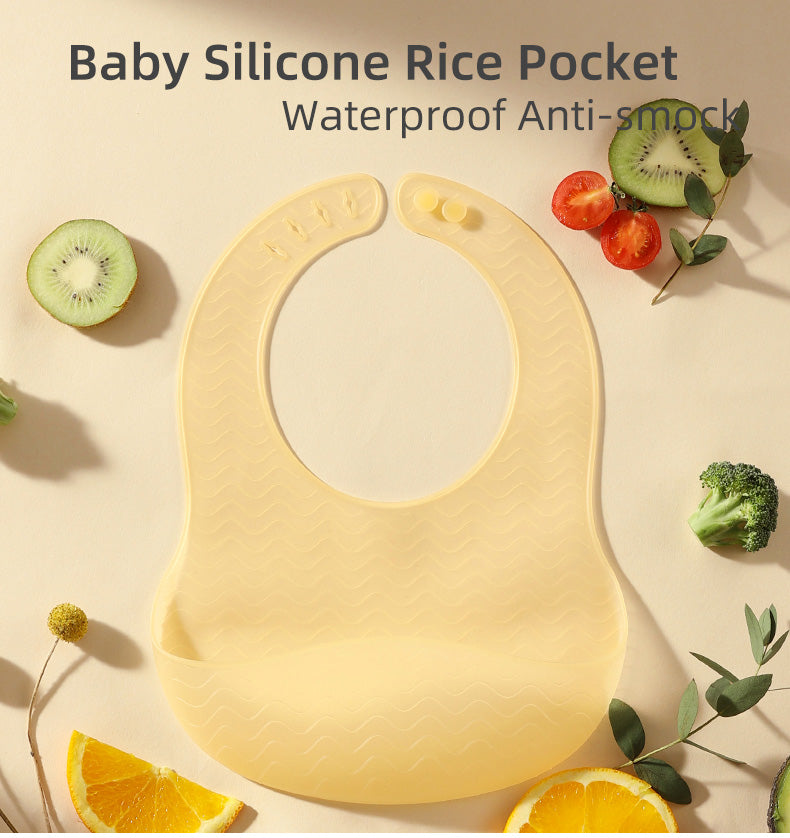 Smile shaped silicone waterproof bib, soft material and tear resistant, silicone Baby Bib, BPA Free with Food Catcher