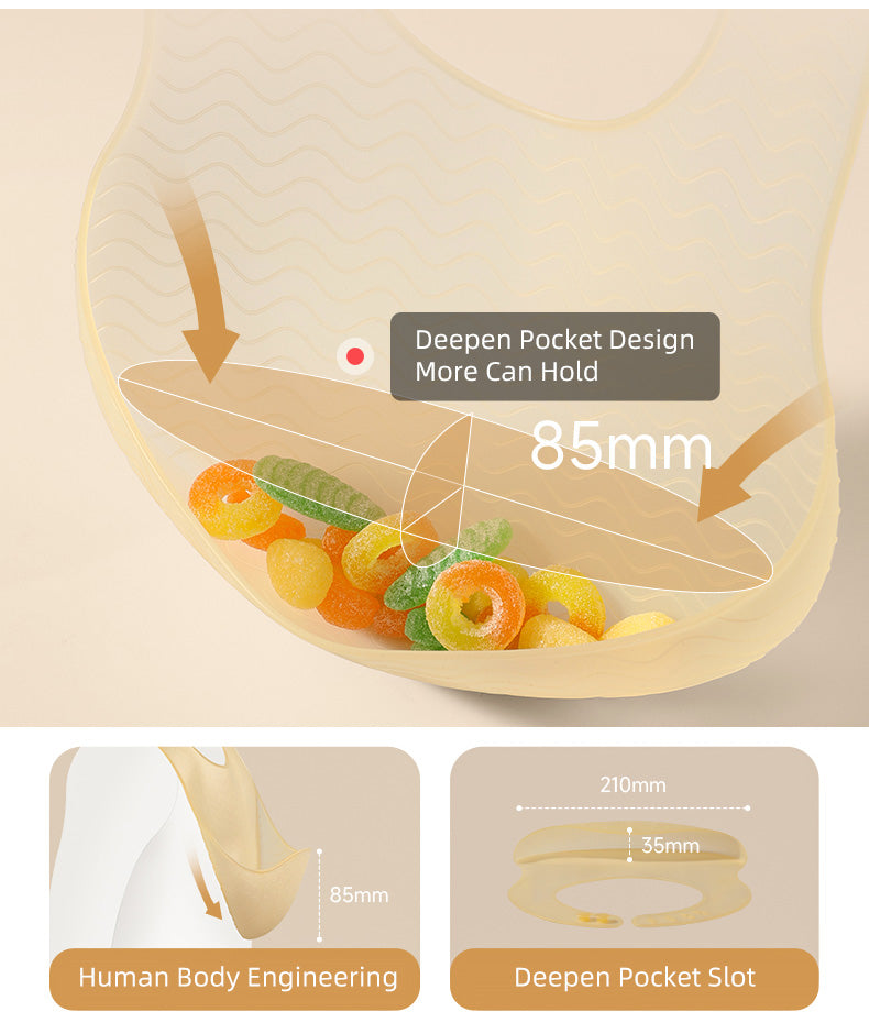 Smile shaped silicone waterproof bib, soft material and tear resistant, silicone Baby Bib, BPA Free with Food Catcher