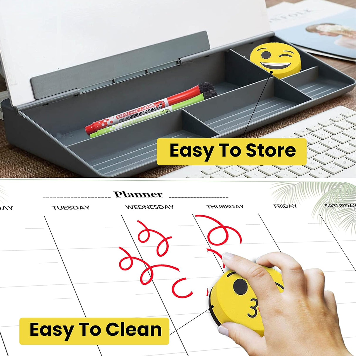 Maah Magnetic White board Eraser, Best Partner of Non-Permanent Dry Erase Marker - Pack of 3 Cute Circular Emoji Dry Erase Erasers / Small Whiteboard Cleaner Duster