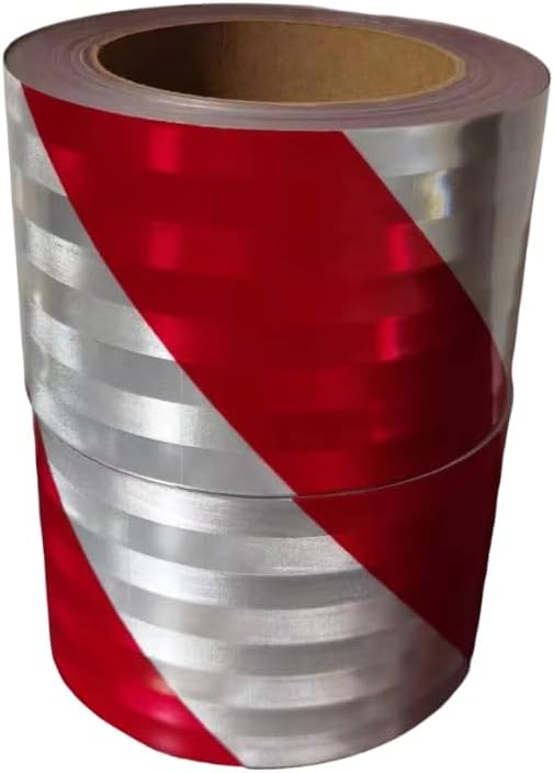 Warning tape 3”x50 Meter Red and Reflective White Barricade Caution Hazard Warning Safety Stripe Tape Non-Adhesive for Danger/Hazardous Areas.