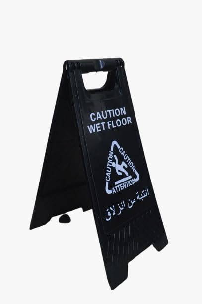 Caution Wet Floor Sign - Black | Portable Outdoor Folding Floor Sign | Self Standing and Easy to Read Plastic Board Cleaning Sign for Restaurants and Businesses (Black)