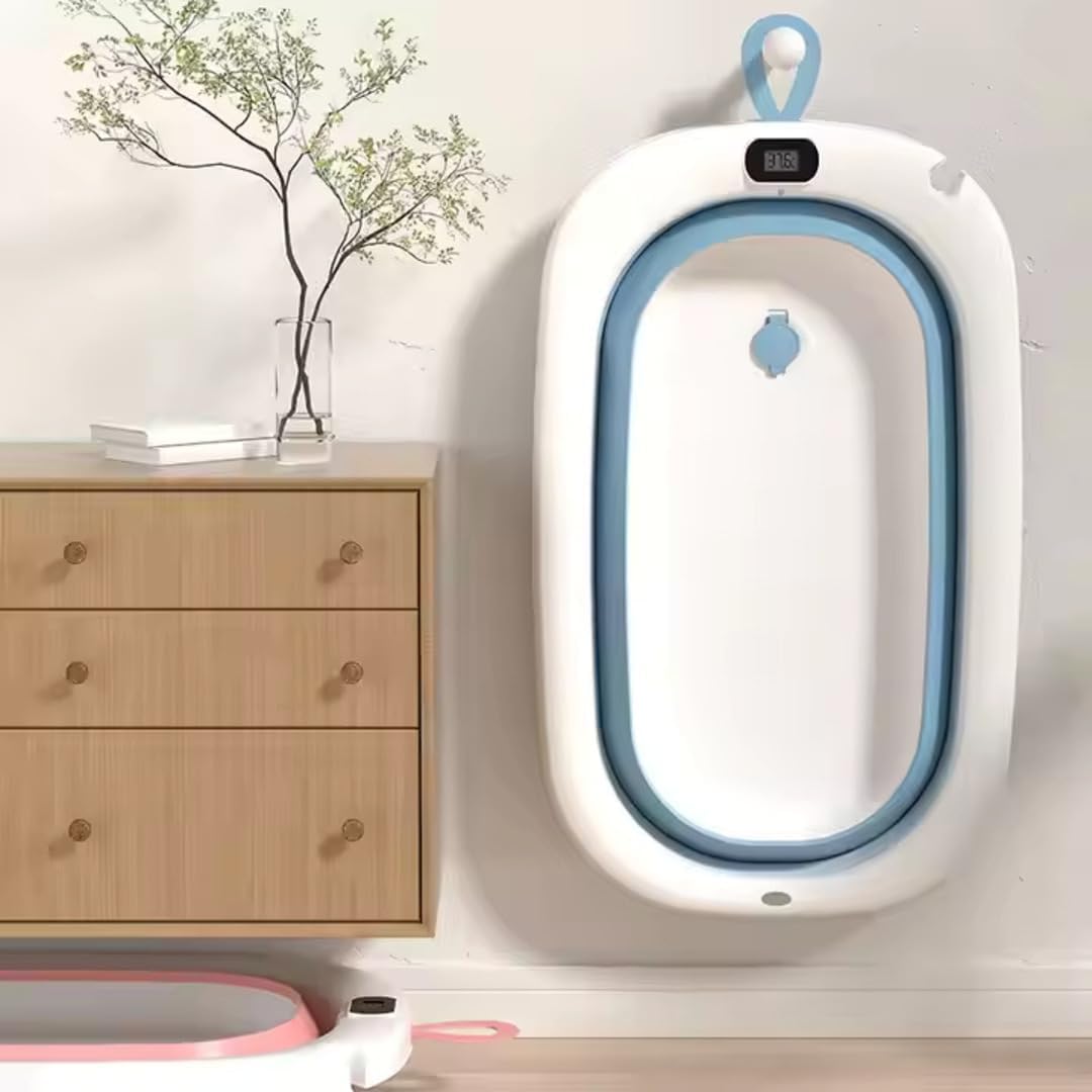 Foldable Baby Bath Tub with Temperature Control, Plastic portable baby bathtub