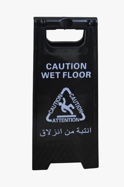 Caution Wet Floor Sign - Black | Portable Outdoor Folding Floor Sign | Self Standing and Easy to Read Plastic Board Cleaning Sign for Restaurants and Businesses (Black)