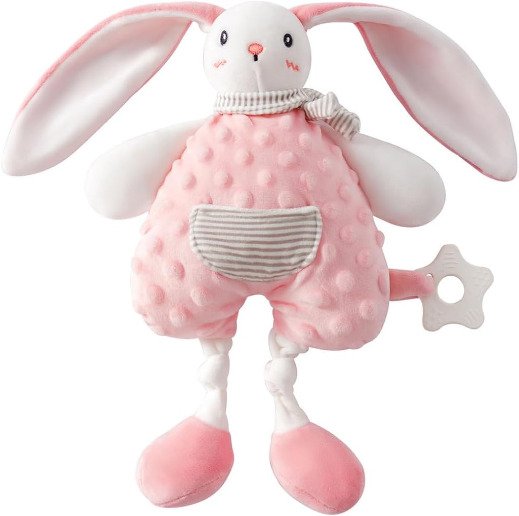 Multi-functional soothing animal shaped soft bean touched sense doll, light and soft food-grade chewable material, soothing teether