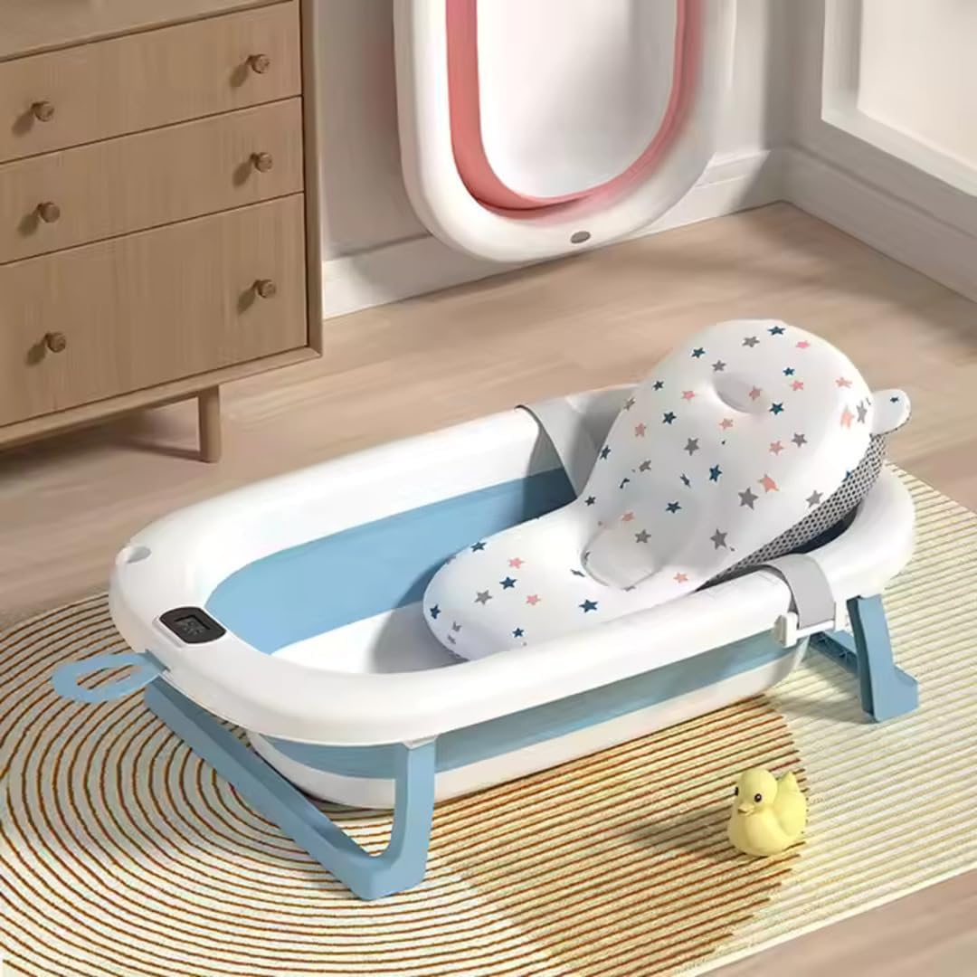 Foldable Baby Bath Tub with Temperature Control, Plastic portable baby bathtub