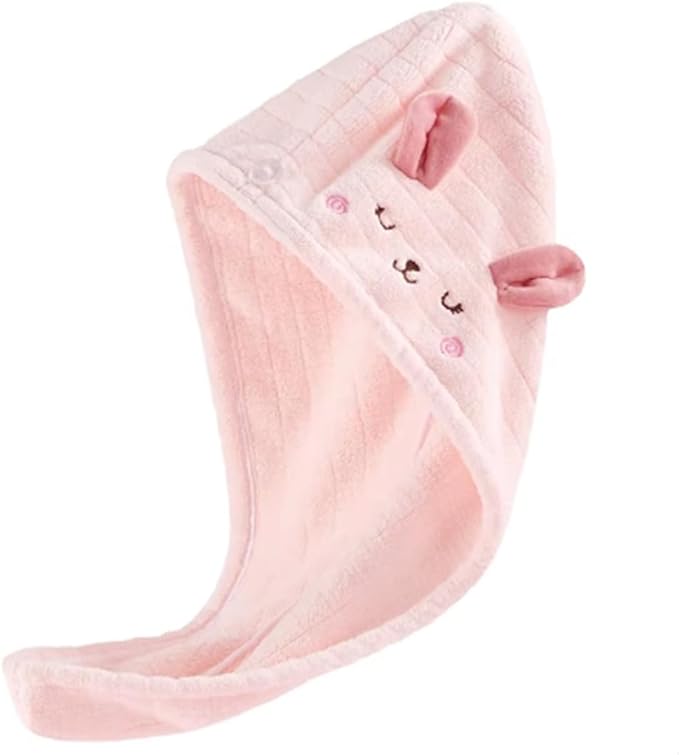 Kids Microfiber Hair Drying Wrap, Super Absorbent, Quick Drying, Pink