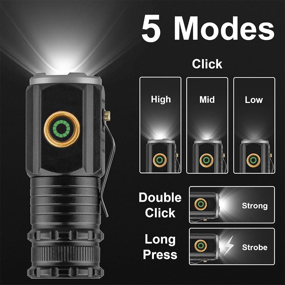 Super Bright Pocket Magnetic USB Taschenlampe Torch Light linterna Metal LED EDC Rechargeable powerful Small Mini Flashlight 600 Lumen Clip Lamp 3 XPG 4 Modes Type-c USB charging