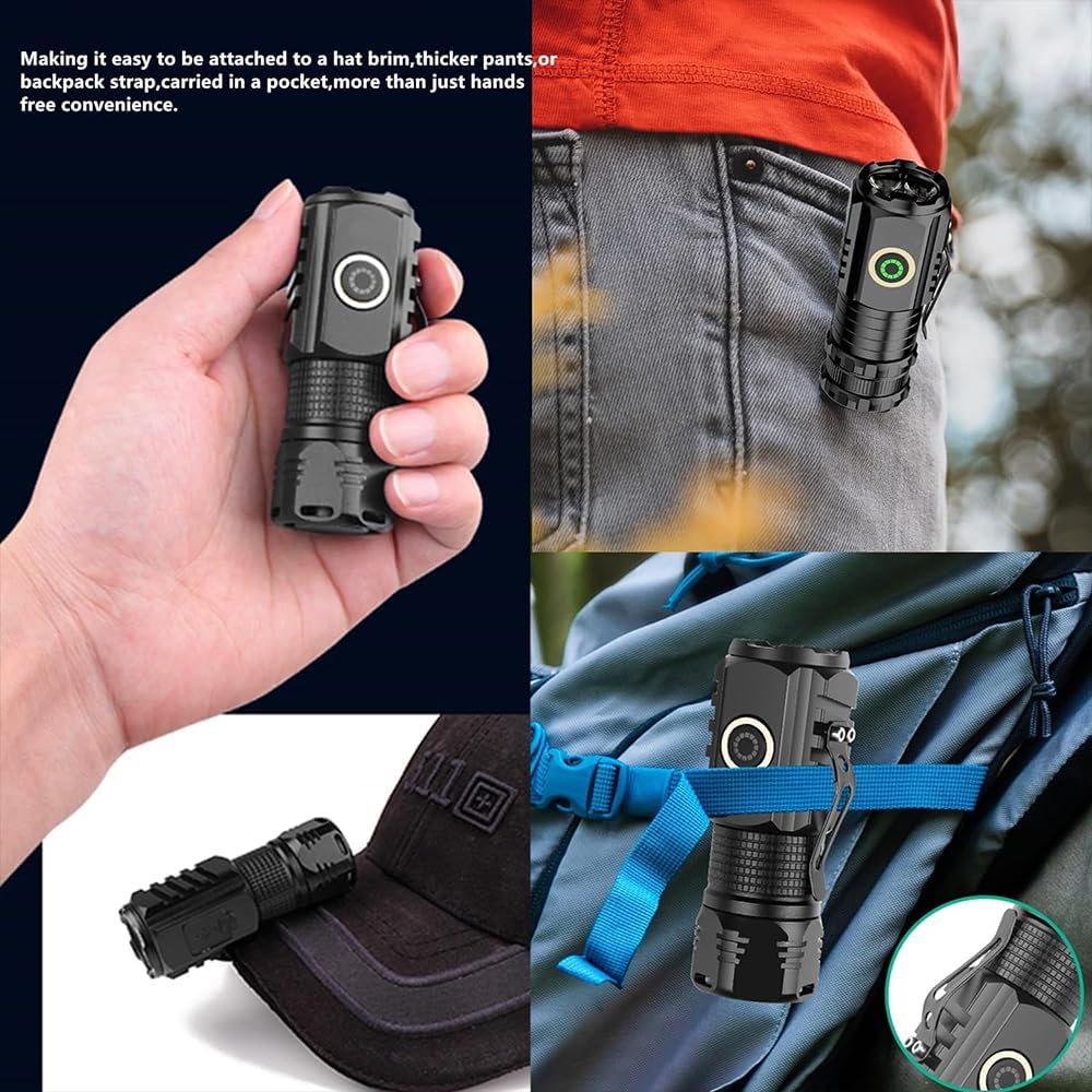 Super Bright Pocket Magnetic USB Taschenlampe Torch Light linterna Metal LED EDC Rechargeable powerful Small Mini Flashlight 600 Lumen Clip Lamp 3 XPG 4 Modes Type-c USB charging