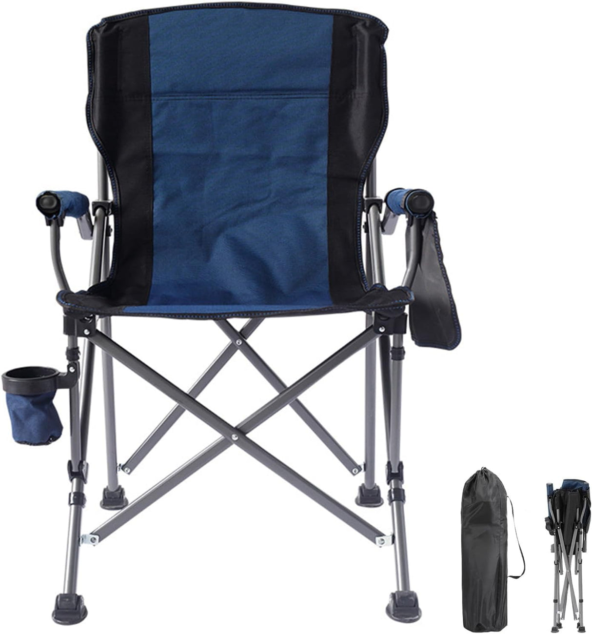 Camping Folding Chair, Heavy Duty Foldable Beach Chair with Cup Holder and Carrying Bag, Portable Camping Chair with Armrests for BBQs, Garden, Picnic Outdoor/Indoor