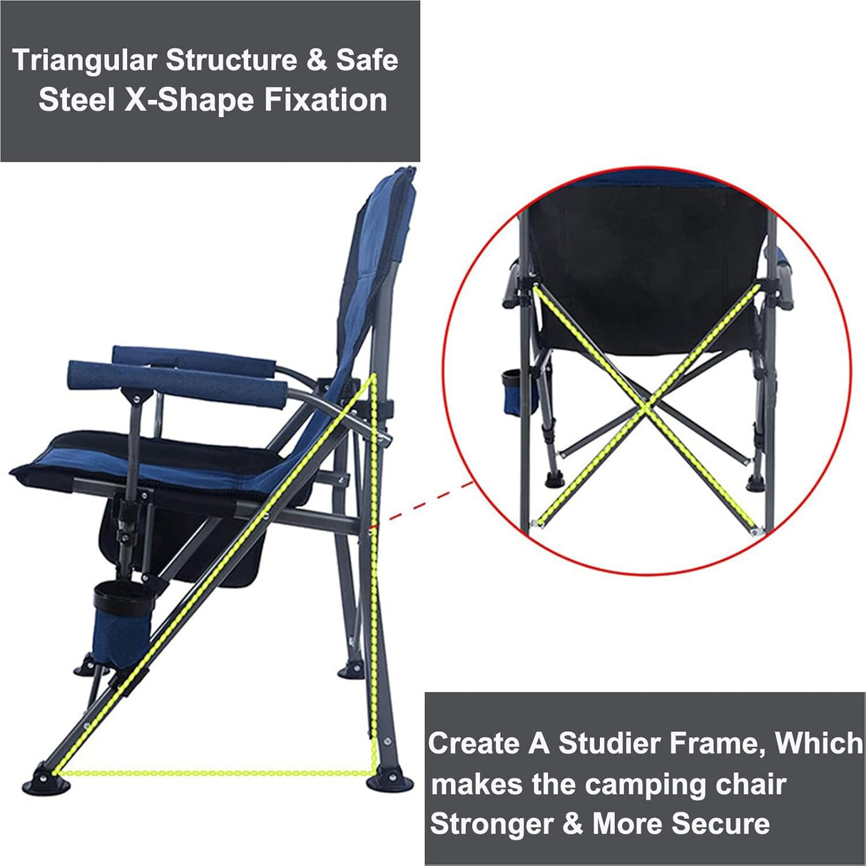 Camping Folding Chair, Heavy Duty Foldable Beach Chair with Cup Holder and Carrying Bag, Portable Camping Chair with Armrests for BBQs, Garden, Picnic Outdoor/Indoor
