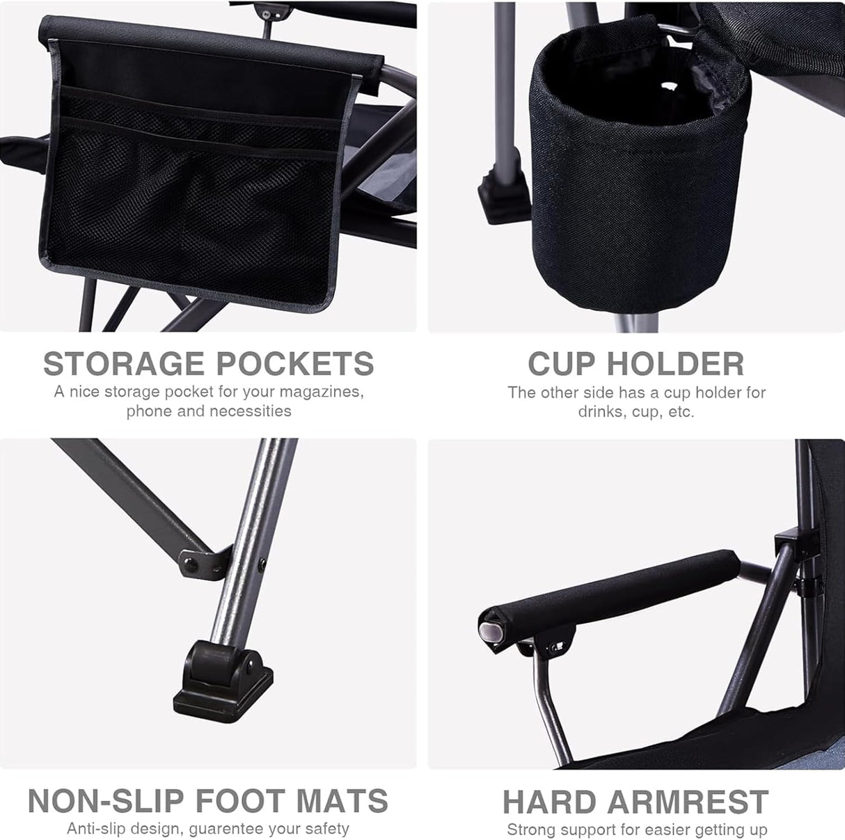 Camping Folding Chair, Heavy Duty Foldable Beach Chair with Cup Holder and Carrying Bag, Portable Camping Chair with Armrests for BBQs, Garden, Picnic Outdoor/Indoor