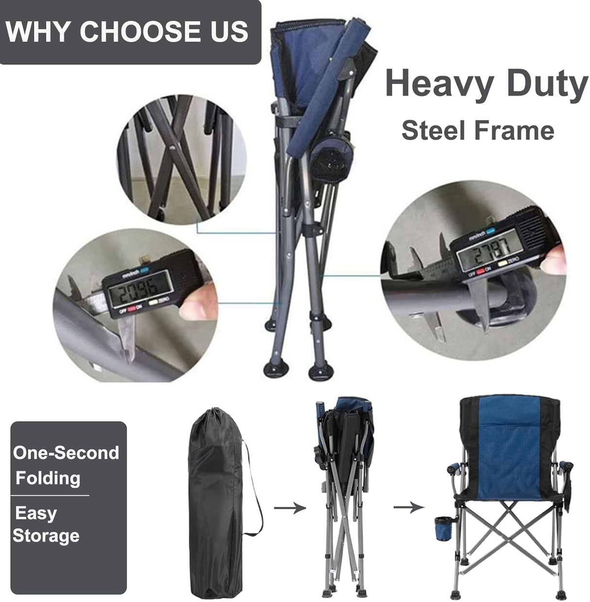Camping Folding Chair, Heavy Duty Foldable Beach Chair with Cup Holder and Carrying Bag, Portable Camping Chair with Armrests for BBQs, Garden, Picnic Outdoor/Indoor