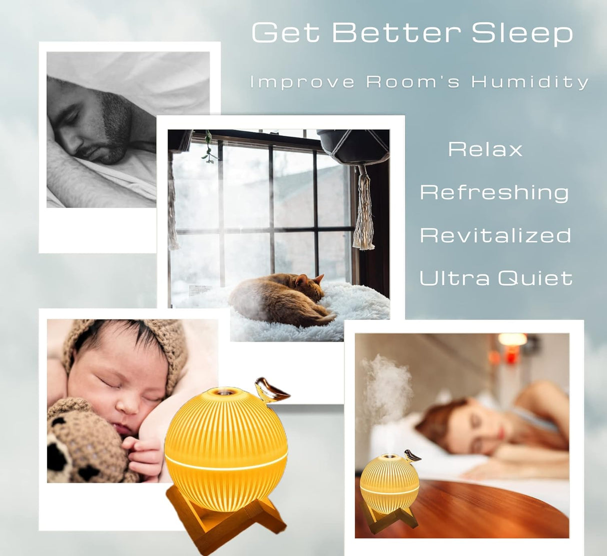 Cool Mist Mini Humidifier. Cute Portable Small Air Humidifier with USB for Bedroom Desk Plants & Baby Nursery. Moon Lamp USB Ultrasonic Humidifier Decor. Silent & Auto Shut-Off 330ml (Lark Humidifier)