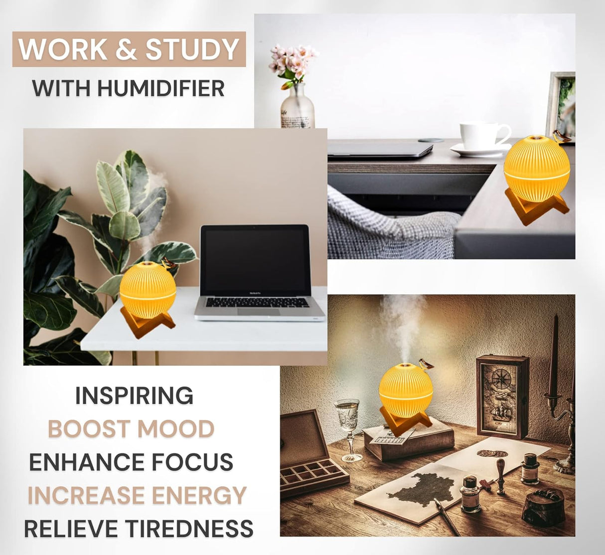 Cool Mist Mini Humidifier. Cute Portable Small Air Humidifier with USB for Bedroom Desk Plants & Baby Nursery. Moon Lamp USB Ultrasonic Humidifier Decor. Silent & Auto Shut-Off 330ml (Lark Humidifier)