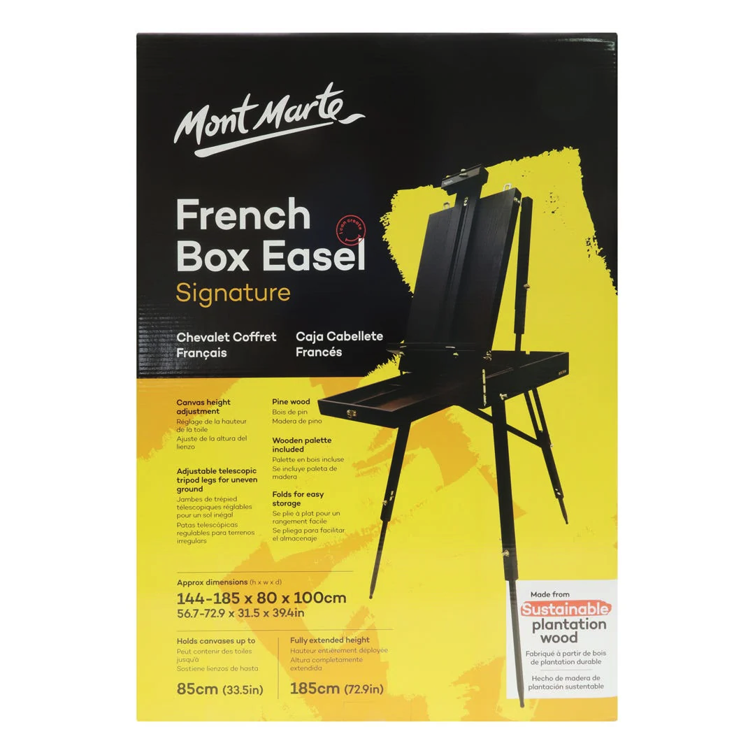 Mont Marte MEA0027 French Box Easels Paint Easel with Drawer, Wooden Pallete, Black