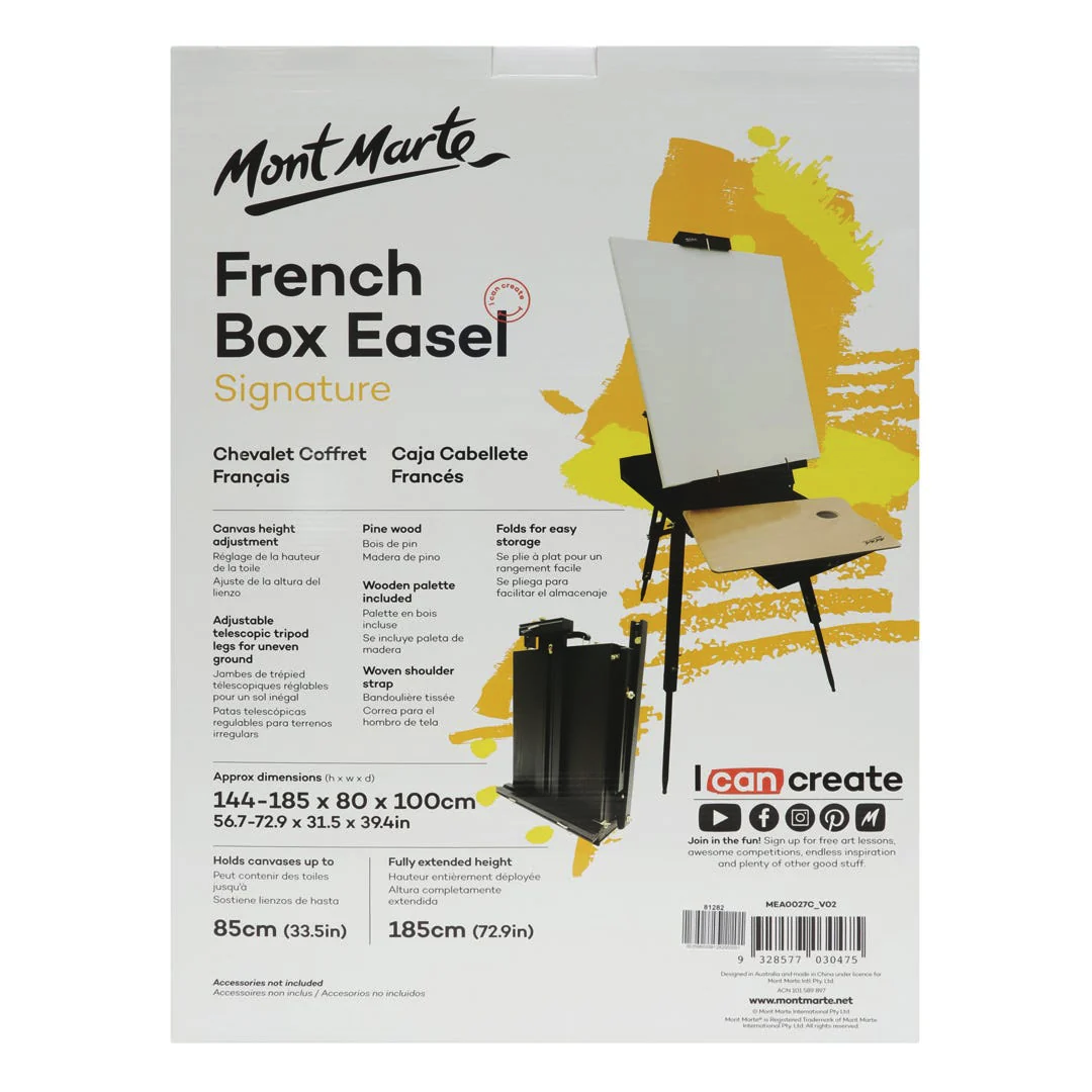 Mont Marte MEA0027 French Box Easels Paint Easel with Drawer, Wooden Pallete, Black