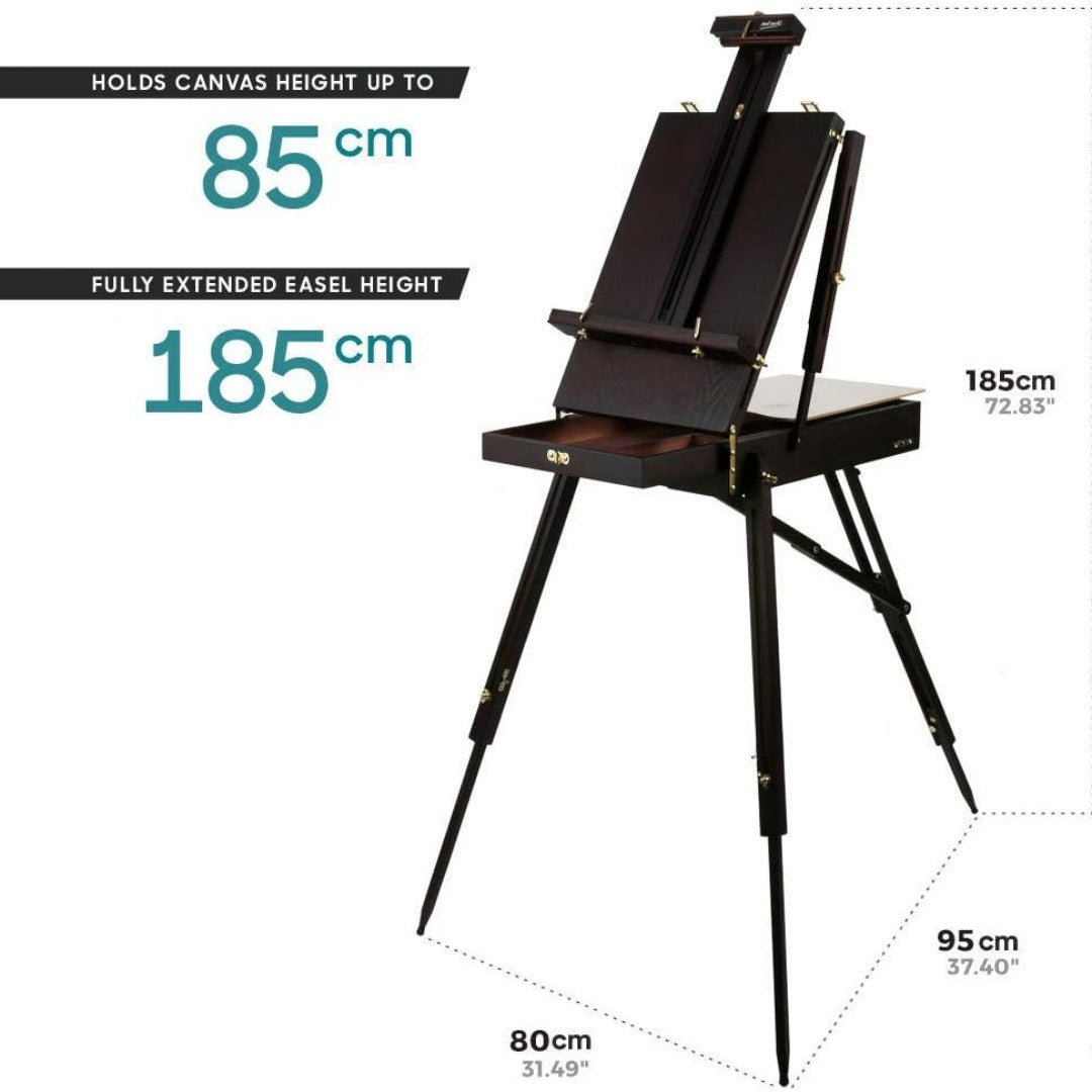 Mont Marte MEA0027 French Box Easels Paint Easel with Drawer, Wooden Pallete, Black