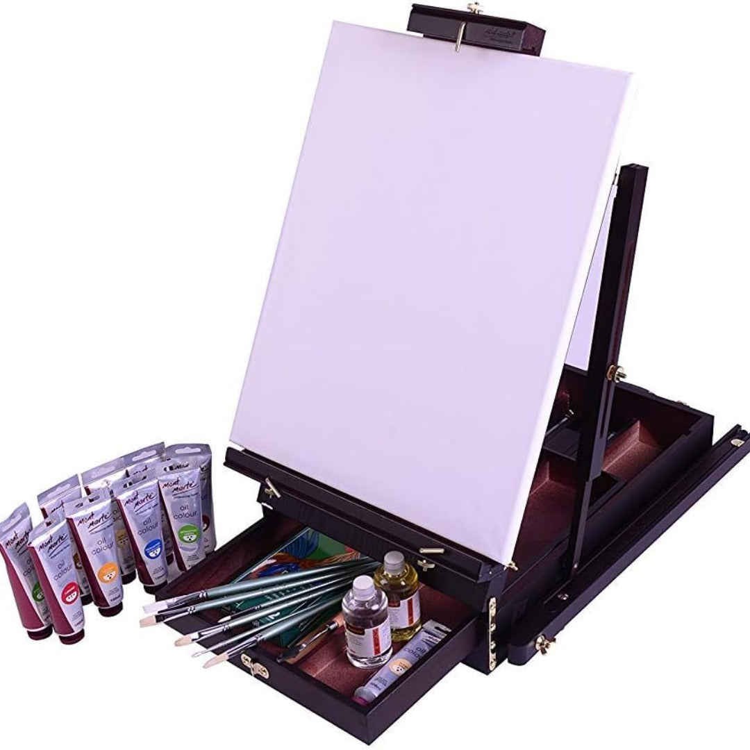 Mont Marte MEA0027 French Box Easels Paint Easel with Drawer, Wooden Pallete, Black