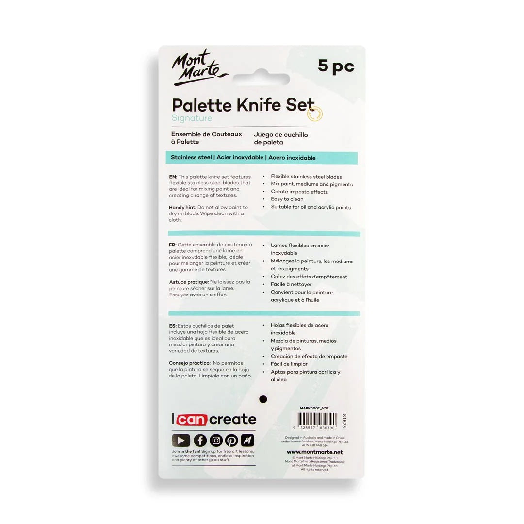 Mont Marte PALETTE KNIFE STAINLESS 5PCS
