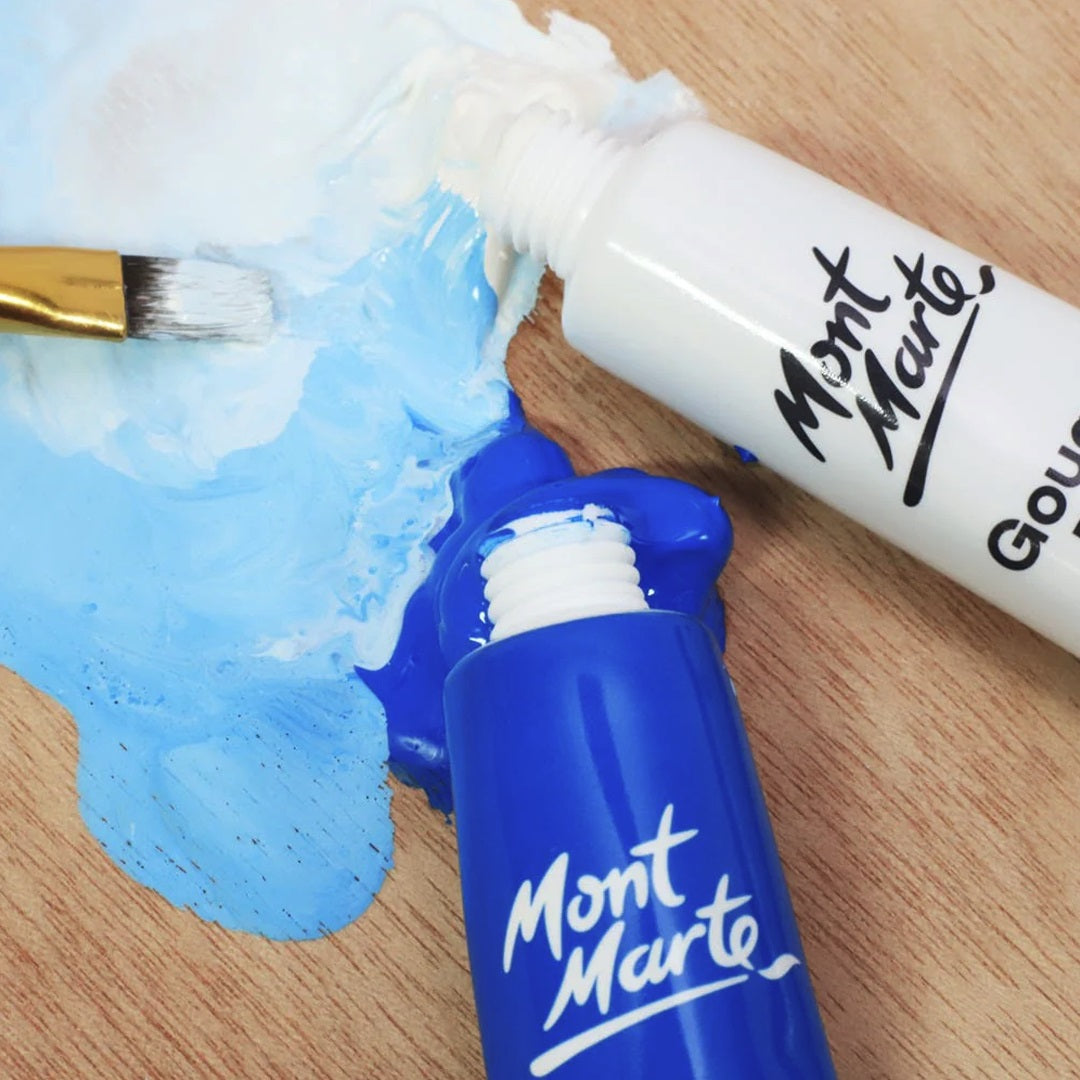 Mont Marte Signature Gouache Paint, 12 x 12ml (0.4oz), Semi-Matte Finish, 12 Colours, Suitable for use with Canvas, Watercolour Paper, Watercolour Paints and Mixed Media