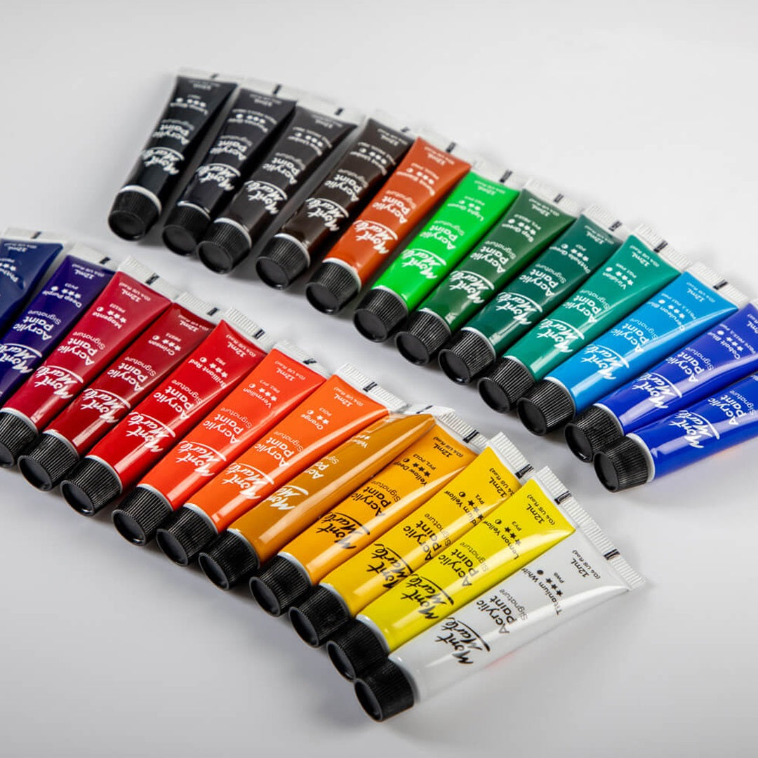 Mont Marte Acrylic Paint Set 24 Colours 12ml, Perfect for Canvas, Wood, Fabric, Leather, Cardboard, Paper, MDF and Crafts (24 Bright Colours 12 ML, 1 PACK)