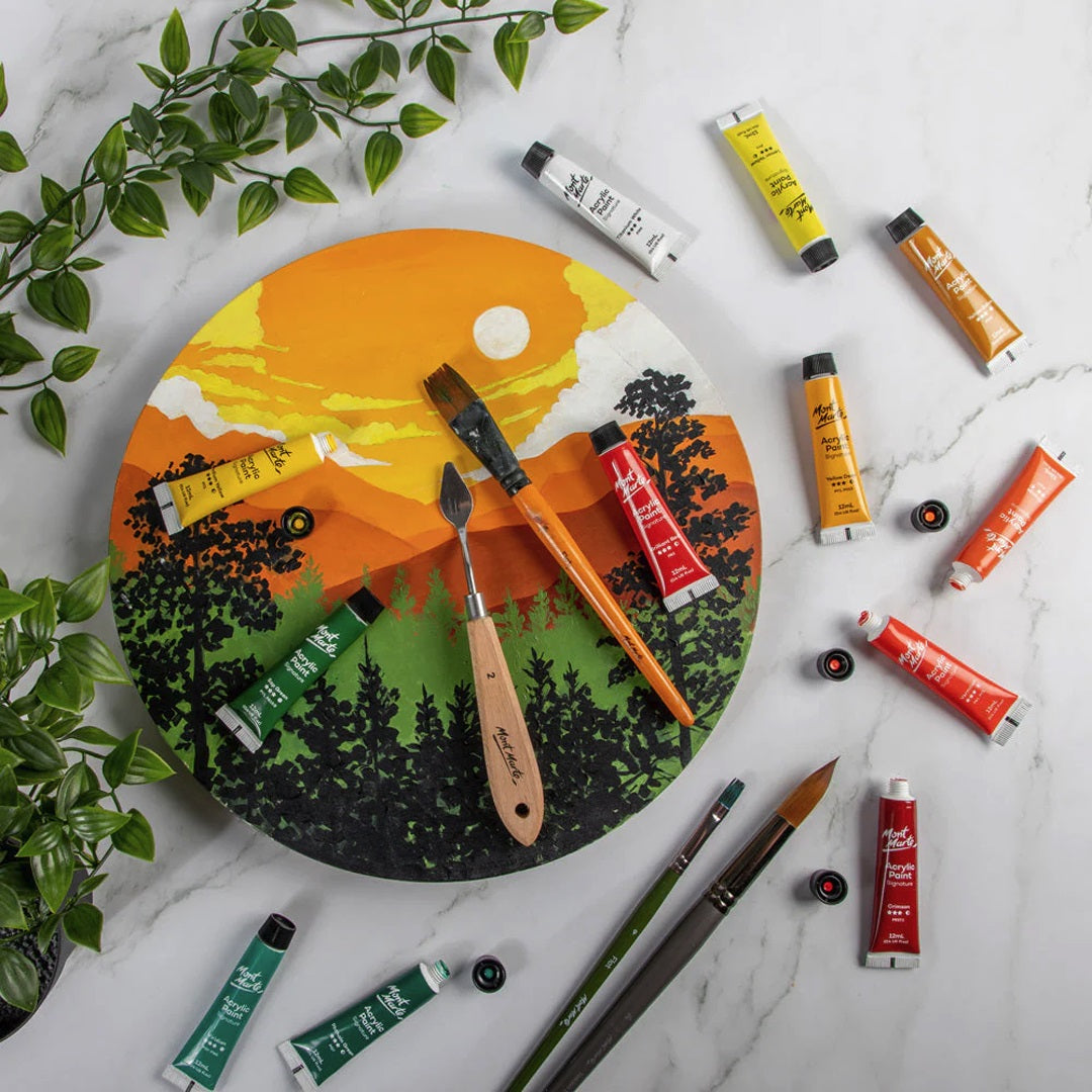 Mont Marte Acrylic Paint Set 24 Colours 12ml, Perfect for Canvas, Wood, Fabric, Leather, Cardboard, Paper, MDF and Crafts (24 Bright Colours 12 ML, 1 PACK)