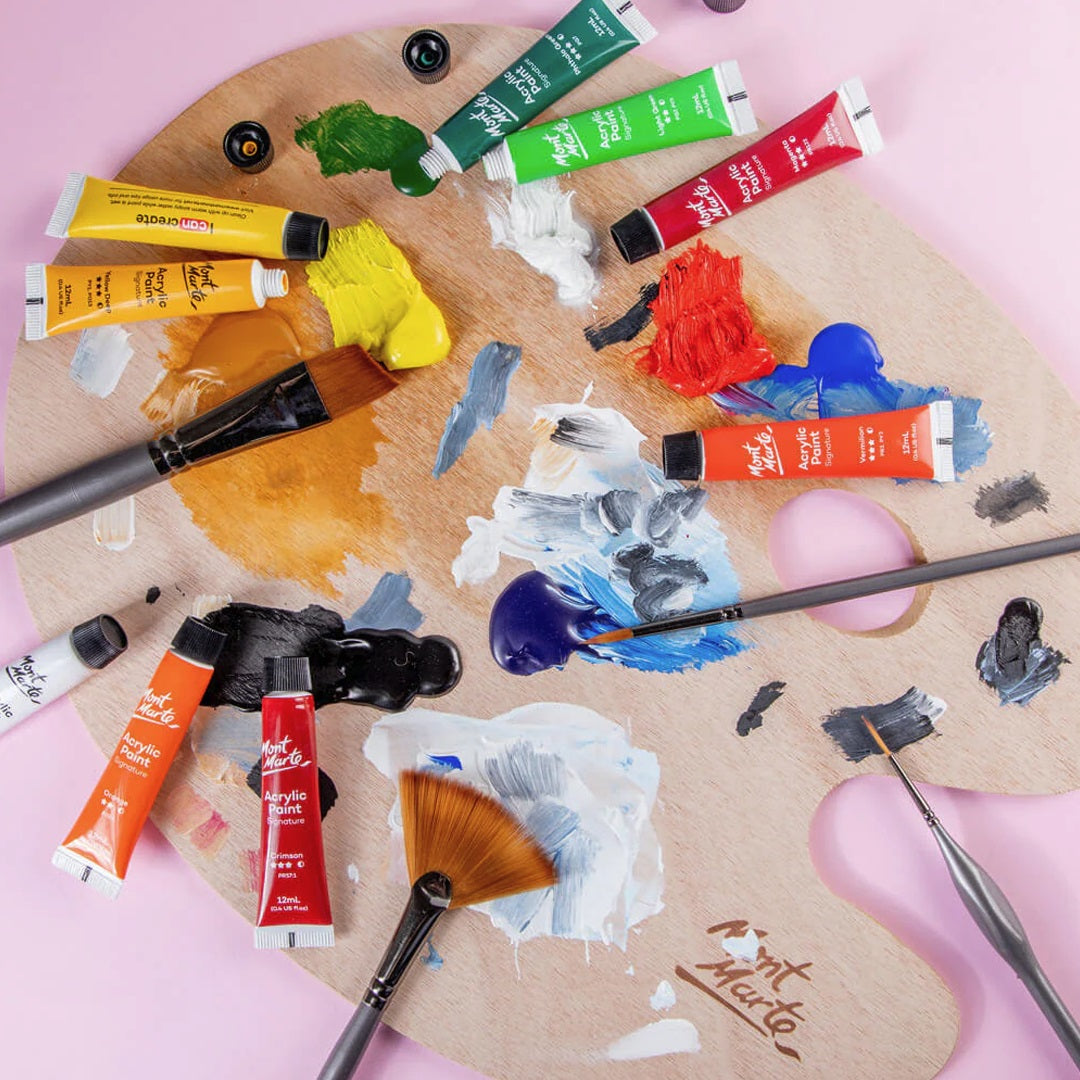 Mont Marte Acrylic Paint Set 24 Colours 12ml, Perfect for Canvas, Wood, Fabric, Leather, Cardboard, Paper, MDF and Crafts (24 Bright Colours 12 ML, 1 PACK)