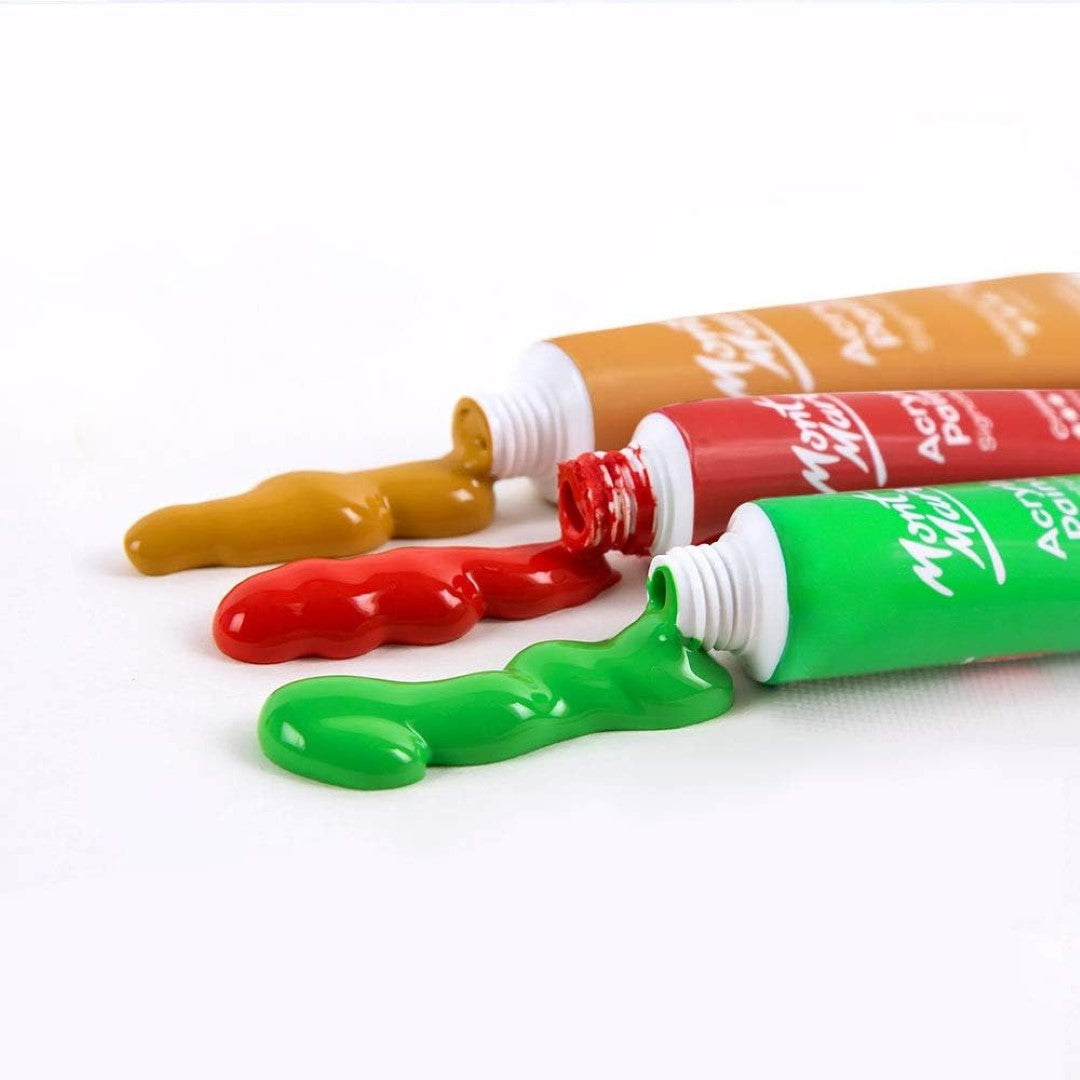 Mont Marte Acrylic Paint Set 24 Colours 12ml, Perfect for Canvas, Wood, Fabric, Leather, Cardboard, Paper, MDF and Crafts (24 Bright Colours 12 ML, 1 PACK)