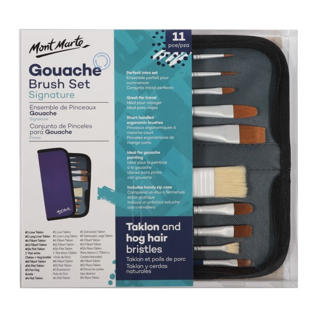 Mont Marte Signature Gouache Brush Set in Wallet 11pc