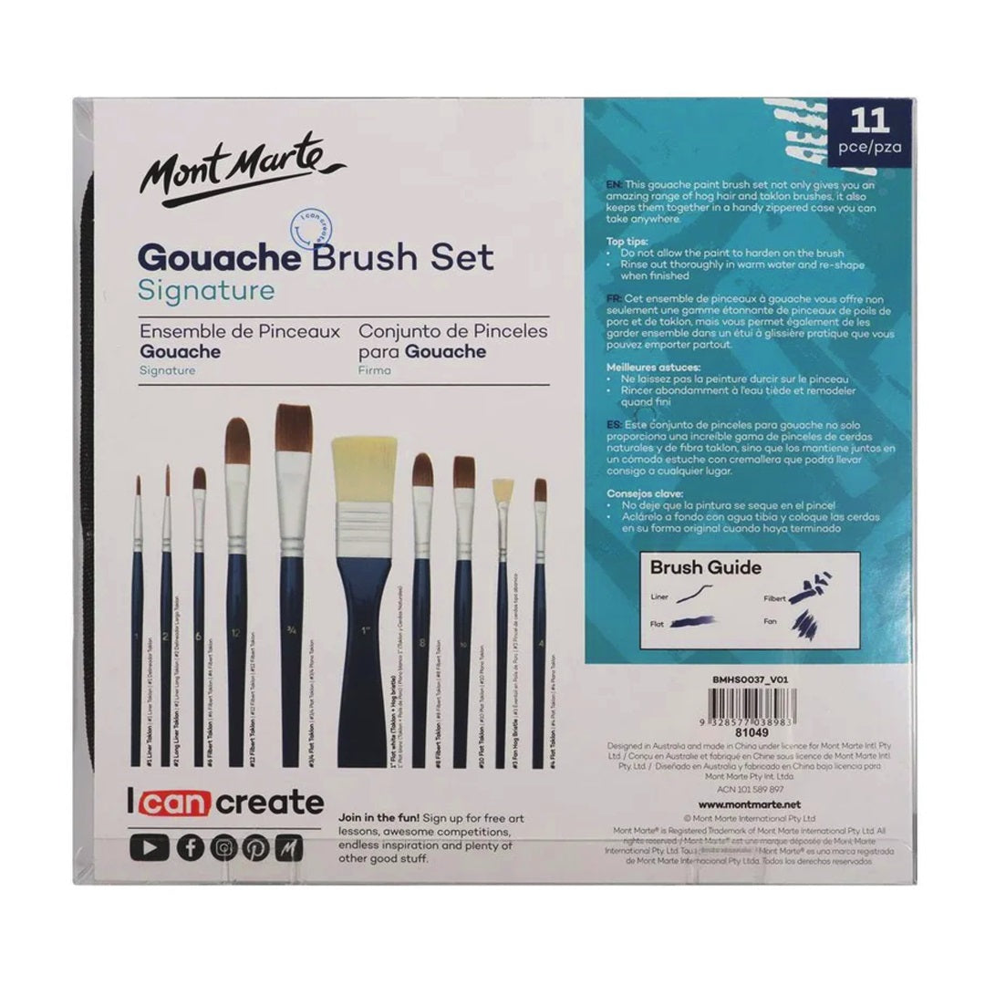 Mont Marte Signature Gouache Brush Set in Wallet 11pc