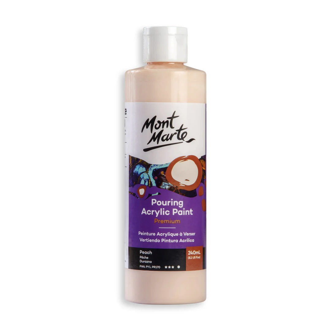 Mont Marte Premium Pouring Acrylic Paint, 240ml (8.11oz), Peach, Pre-Mixed Acrylic Paint, Suitable for a Variety of Surfaces Including Stretched Canvas, Wood, MDF and Air Drying Clay.