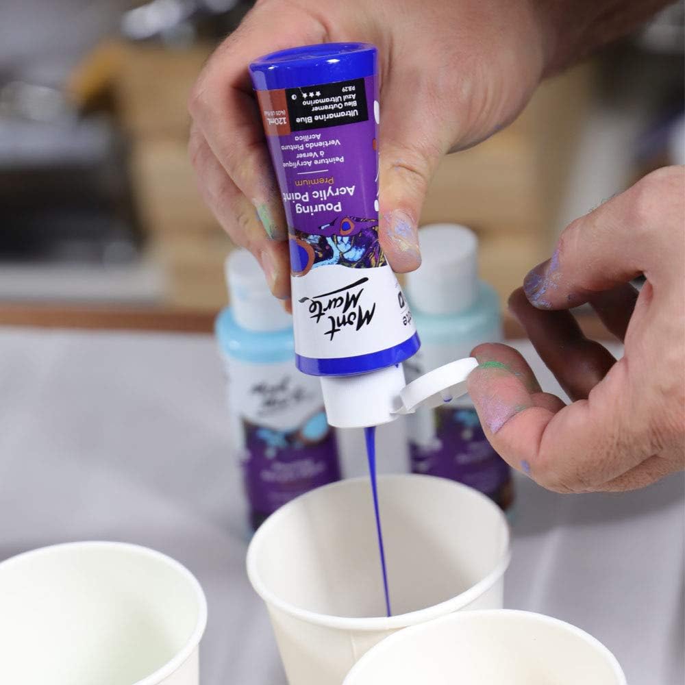 MONT MARTE Premium Acrylic Pouring Paint Set, Marina, 4 x 4oz (120ml) Bottles, Pre-mixed Acrylic Paint, Suitable for a Variety of Surfaces Including Stretched Canvas, Wood, MDF and Air Drying Clay.