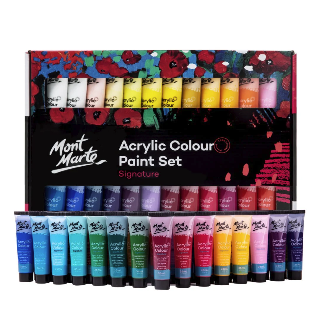 MONT MARTE Acrylic Paint Set, 48 x 36ml, Semi-Matte Finish, 48 Colours, Suitable for Canvas, Wood, MDF, Leather, Air-Dried Clay, Plaster, Cardboard, Paper and Crafts