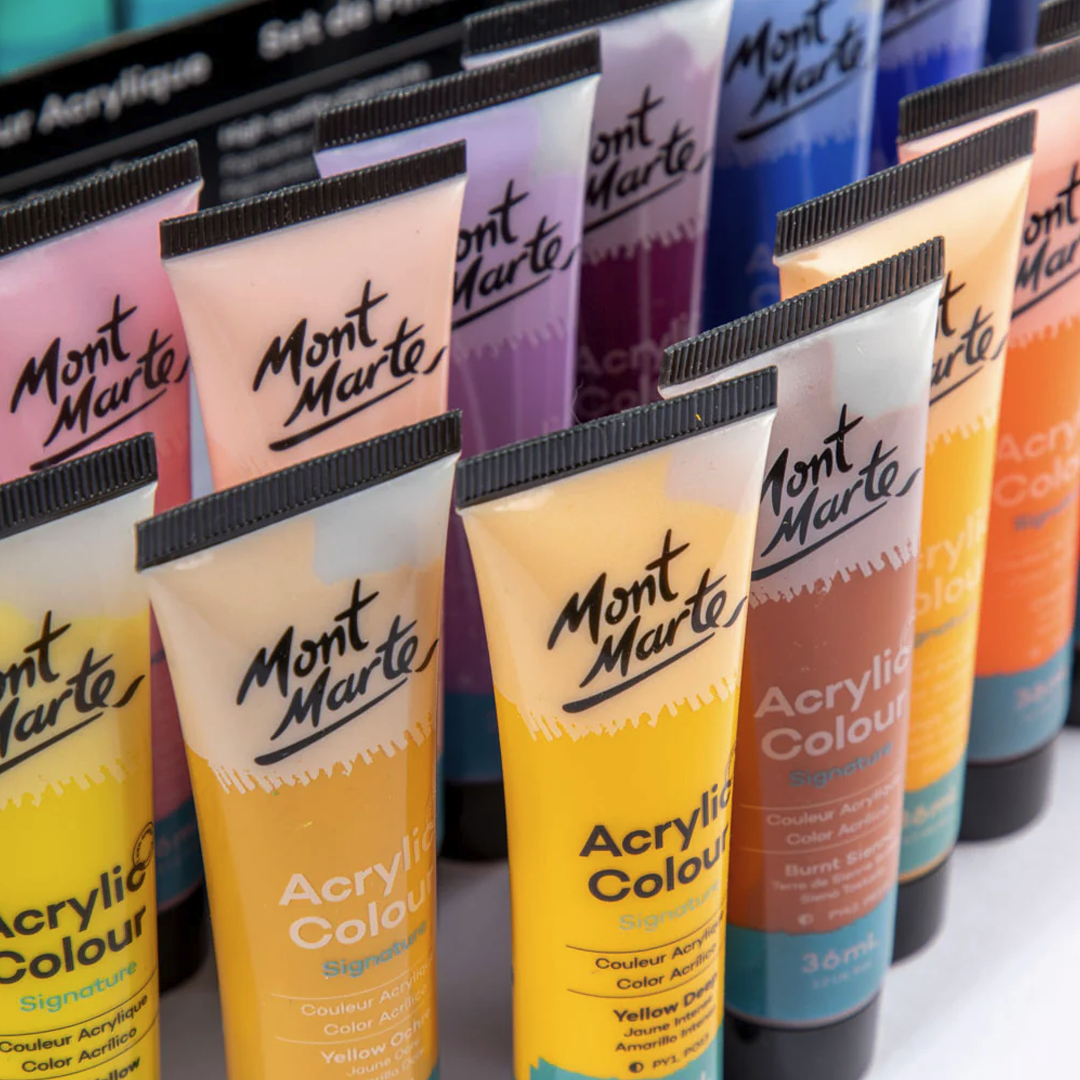 MONT MARTE Acrylic Paint Set, 48 x 36ml, Semi-Matte Finish, 48 Colours, Suitable for Canvas, Wood, MDF, Leather, Air-Dried Clay, Plaster, Cardboard, Paper and Crafts