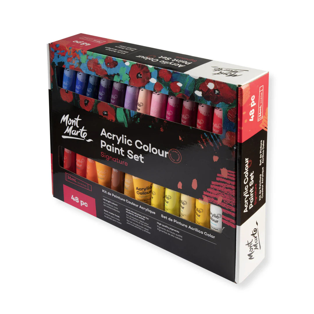 MONT MARTE Acrylic Paint Set, 48 x 36ml, Semi-Matte Finish, 48 Colours, Suitable for Canvas, Wood, MDF, Leather, Air-Dried Clay, Plaster, Cardboard, Paper and Crafts