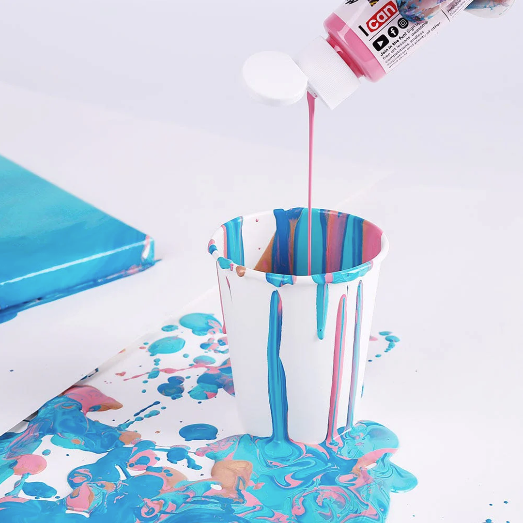 MONT MARTE Premium Pouring Acrylic Paint, Flamingo, 4pc Set, 2oz (60ml) Bottles, Pre-Mixed Acrylic Paint, Suitable for a Variety of Surfaces Including Stretched Canvas, Wood, MDF and Air Drying Clay.