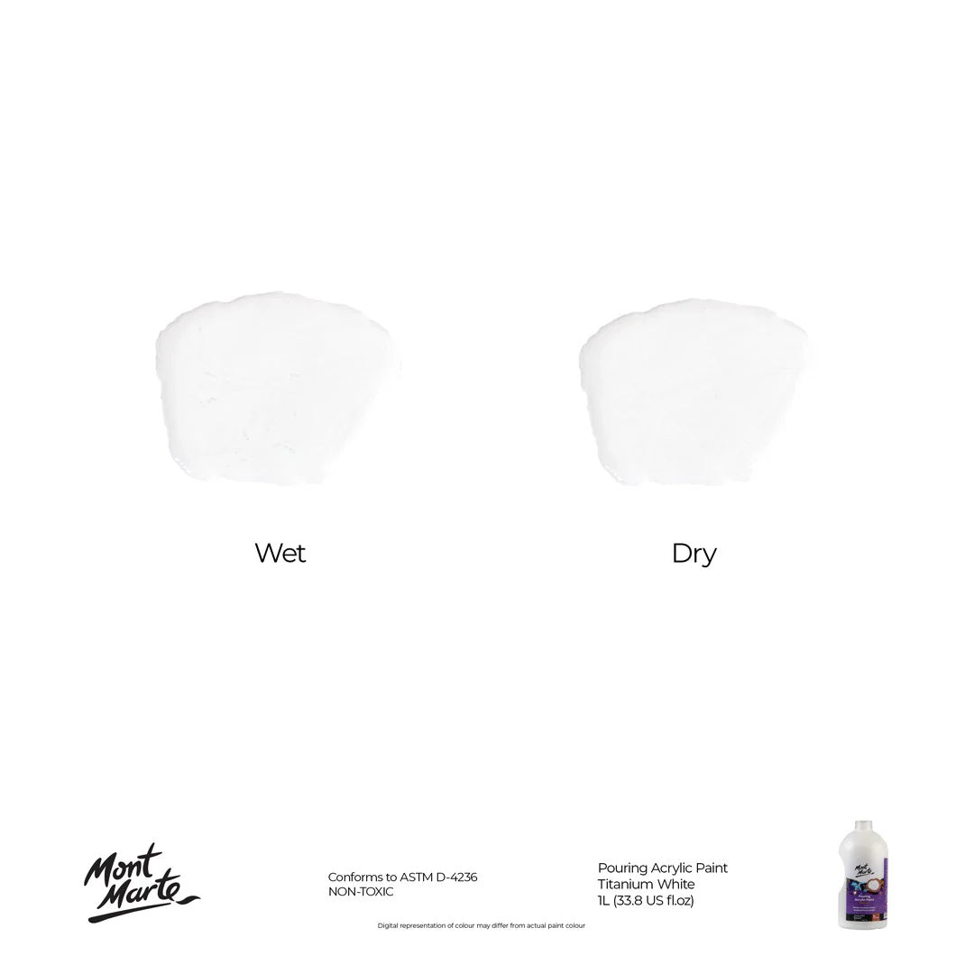 Mont Marte Premium Pouring Acrylic Paint, 1L (33.8oz), Titanium White, Pre-Mixed Acrylic Paint, Suitable for a Variety of Surfaces Including Stretched Canvas, Wood, MDF and Air Drying Clay.