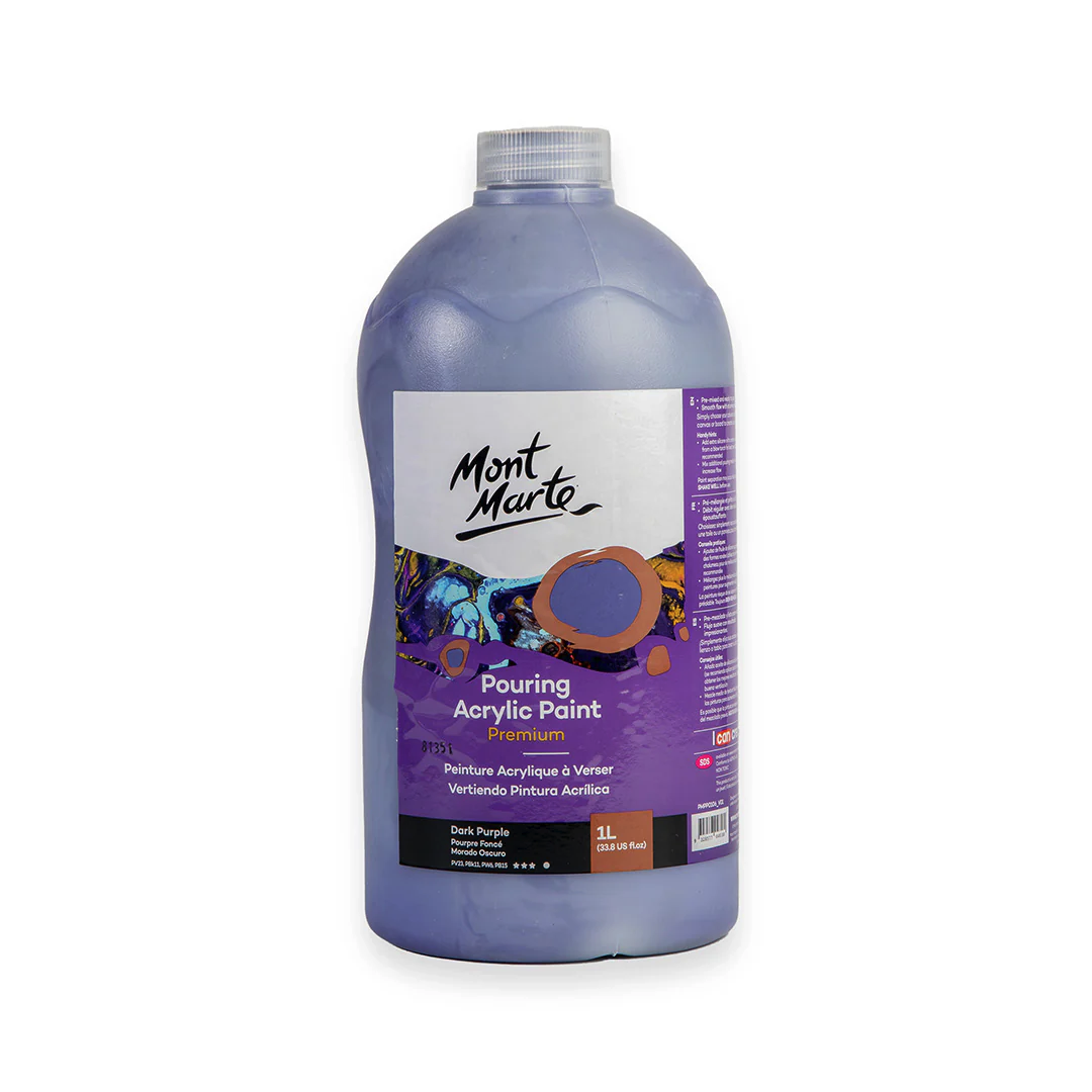 MONT MARTE Premium Pouring Acrylic Paint, 1L (33.8oz), Dark Purple, Pre-Mixed Acrylic Paint, Suitable for a Variety of Surfaces Including Stretched Canvas, Wood, MDF and Air Drying Clay.