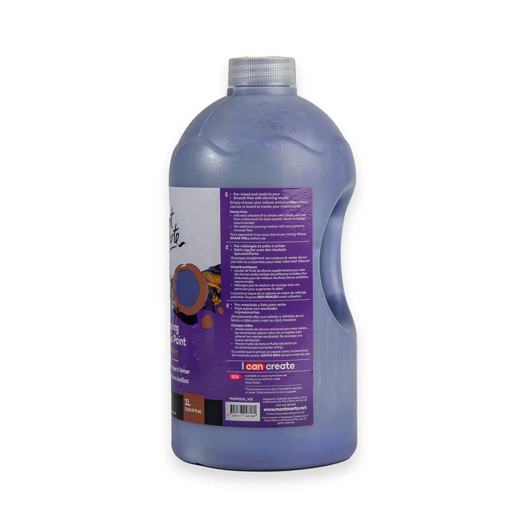 MONT MARTE Premium Pouring Acrylic Paint, 1L (33.8oz), Dark Purple, Pre-Mixed Acrylic Paint, Suitable for a Variety of Surfaces Including Stretched Canvas, Wood, MDF and Air Drying Clay.