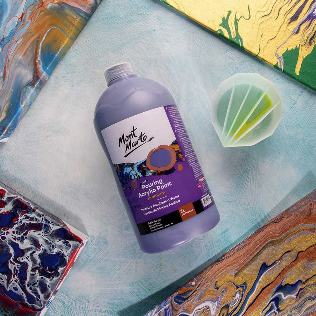 MONT MARTE Premium Pouring Acrylic Paint, 1L (33.8oz), Dark Purple, Pre-Mixed Acrylic Paint, Suitable for a Variety of Surfaces Including Stretched Canvas, Wood, MDF and Air Drying Clay.