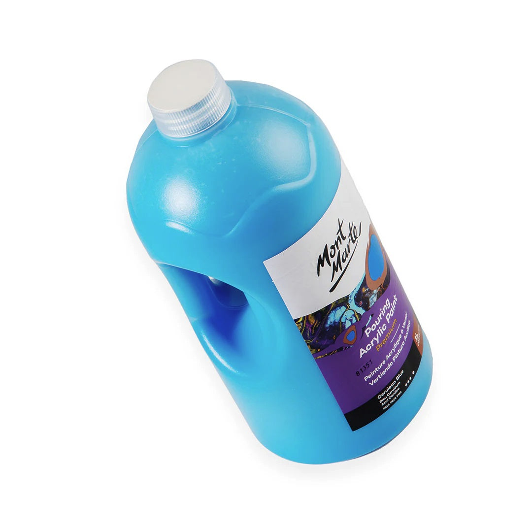 MONT MARTE Premium Pouring Acrylic Paint, 1L (33.8oz), Cerulean Blue, Pre-Mixed Acrylic Paint, Suitable for a Variety of Surfaces Including Stretched Canvas, Wood, MDF and Air Drying Clay