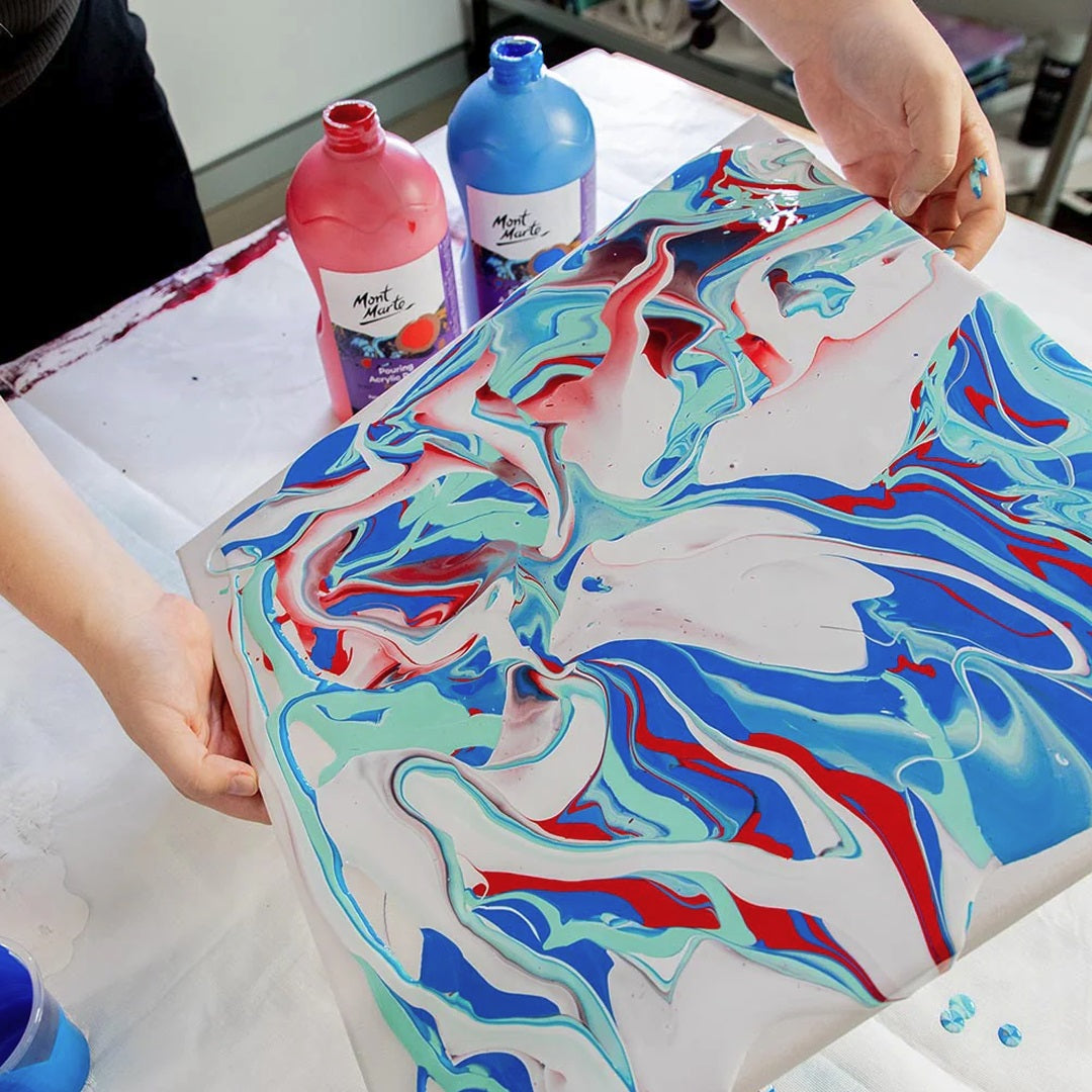 MONT MARTE Premium Pouring Acrylic Paint, 1L (33.8oz), Cerulean Blue, Pre-Mixed Acrylic Paint, Suitable for a Variety of Surfaces Including Stretched Canvas, Wood, MDF and Air Drying Clay