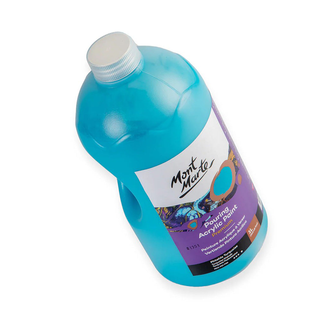 Mont Marte Premium Pouring Acrylic Paint, 1L (33.8oz), Phthalo Turquoise, Pre-Mixed Acrylic Paint, Suitable for a Variety of Surfaces Including Stretched Canvas, Wood, MDF and Air Drying Clay.