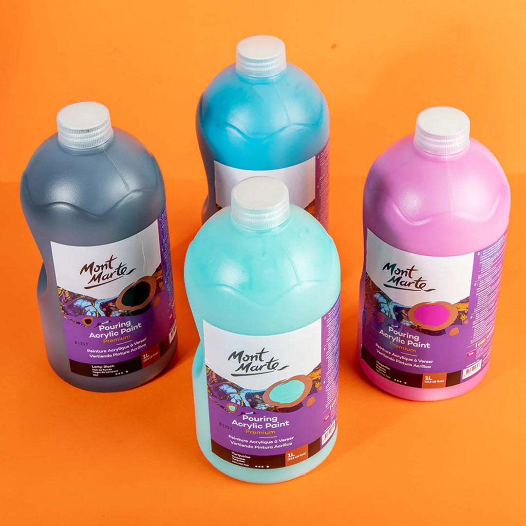 Mont Marte Premium Pouring Acrylic Paint, 1L (33.8oz), Phthalo Turquoise, Pre-Mixed Acrylic Paint, Suitable for a Variety of Surfaces Including Stretched Canvas, Wood, MDF and Air Drying Clay.