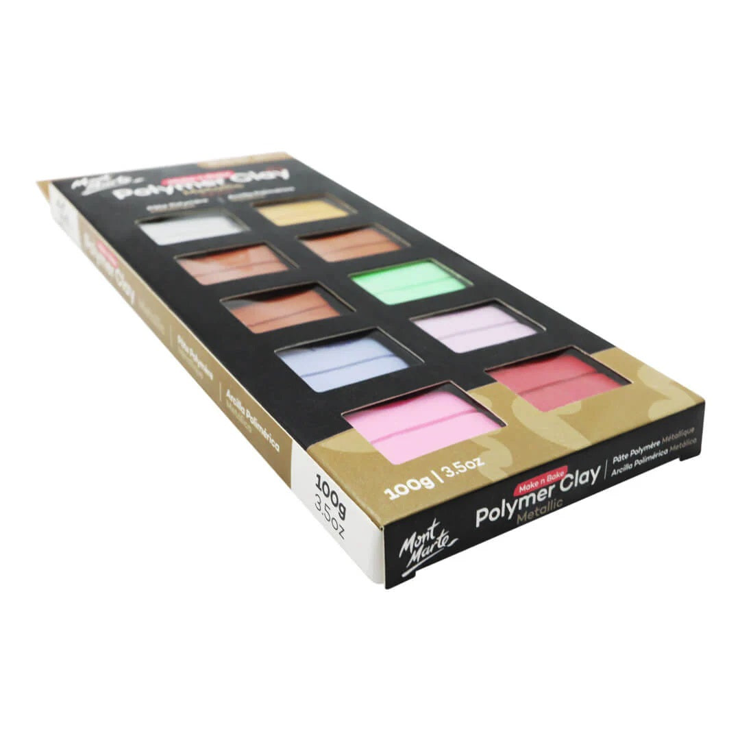 Mont Marte Polymer Clay Metallic - 10 Colours - 100g - Soft, Even Texture - Easy to Shape - Clay for Pottering, Modelling and Crafts