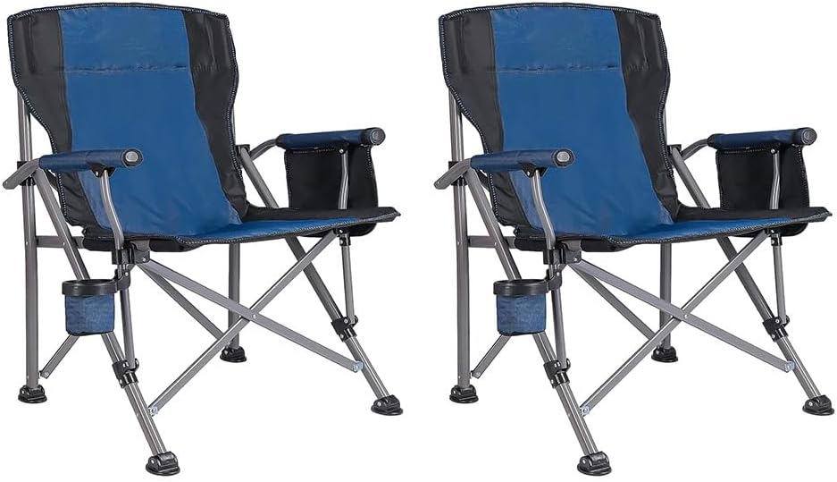 Camping Folding Chair, Heavy Duty Foldable Beach Chair with Cup Holder and Carrying Bag, Portable Camping Chair with Armrests for BBQs, Garden, Picnic Outdoor/Indoor