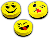 Maah Magnetic White board Eraser, Best Partner of Non-Permanent Dry Erase Marker - Pack of 3 Cute Circular Emoji Dry Erase Erasers / Small Whiteboard Cleaner Duster