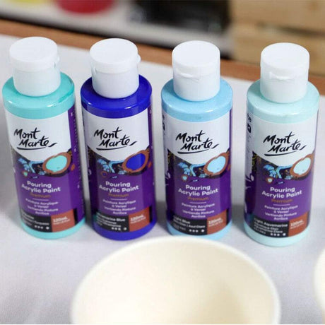 MONT MARTE Premium Acrylic Pouring Paint Set, Marina, 4 x 4oz (120ml) Bottles, Pre-mixed Acrylic Paint, Suitable for a Variety of Surfaces Including Stretched Canvas, Wood, MDF and Air Drying Clay.